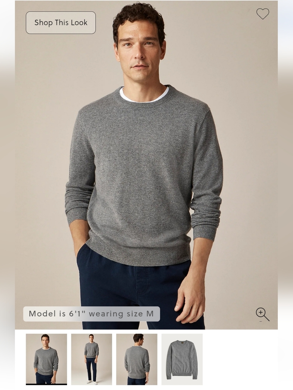 NWT Knit for J.Crew Mens classic cashmere crewneck sweater Heather Pyrite Grey M